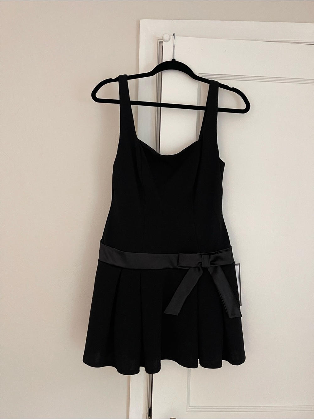 Black Fit-and-Flare Mini Dress with Waist Bow